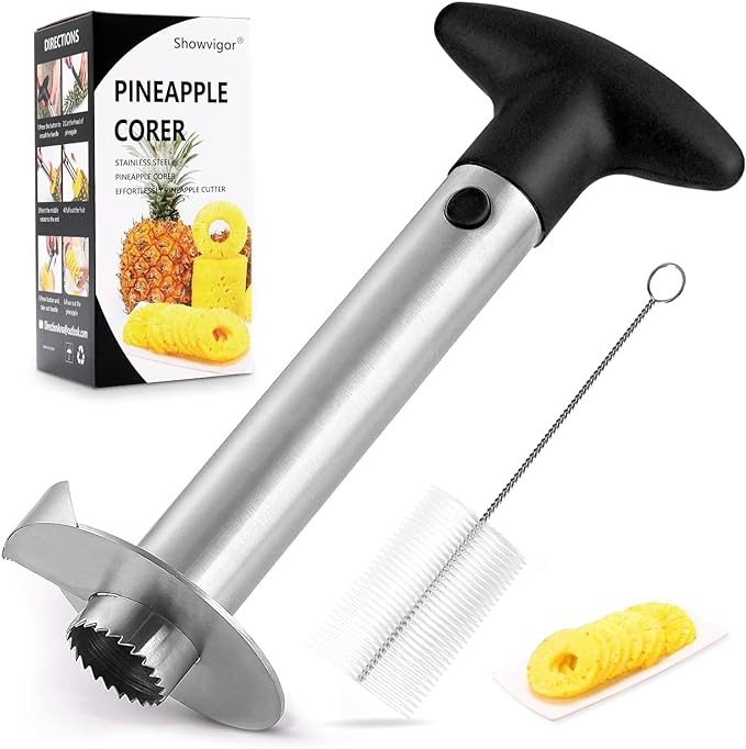 Pineapple Corer and Slicer Tool, Stainless Steel Pineapple Core Remover Tool, Stainless Steel Pineapple Cutter for Home Kitchen with Sharp Blade for Diced Fruit Rings