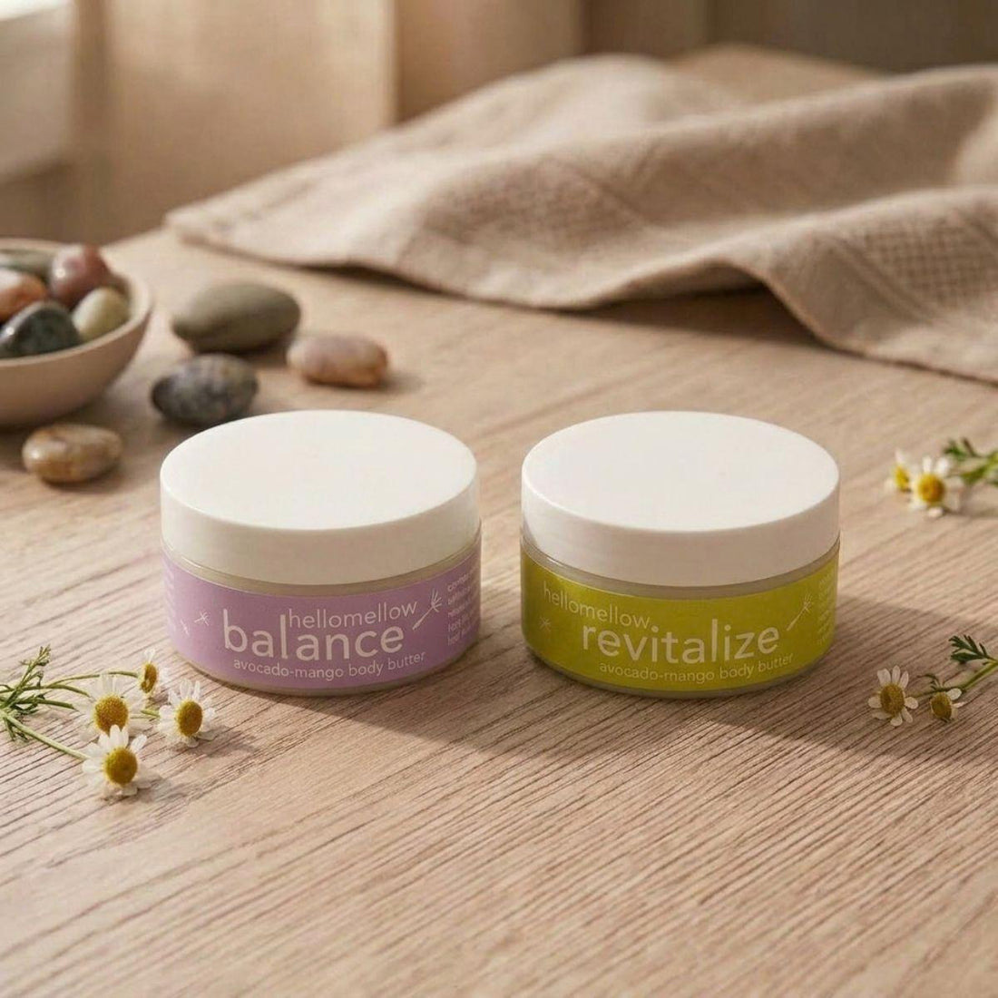 spa vibes butter set revitalize and balance butters on a wood grain surface
