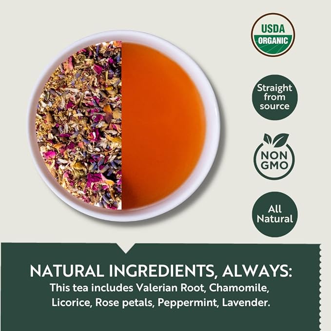 Luxmi Estates Valerian Dream Night Time Herbal Loose Leaf Tea  USDA Organic, Non-GMO, Caffeine Free | Wellness Sleep Tea