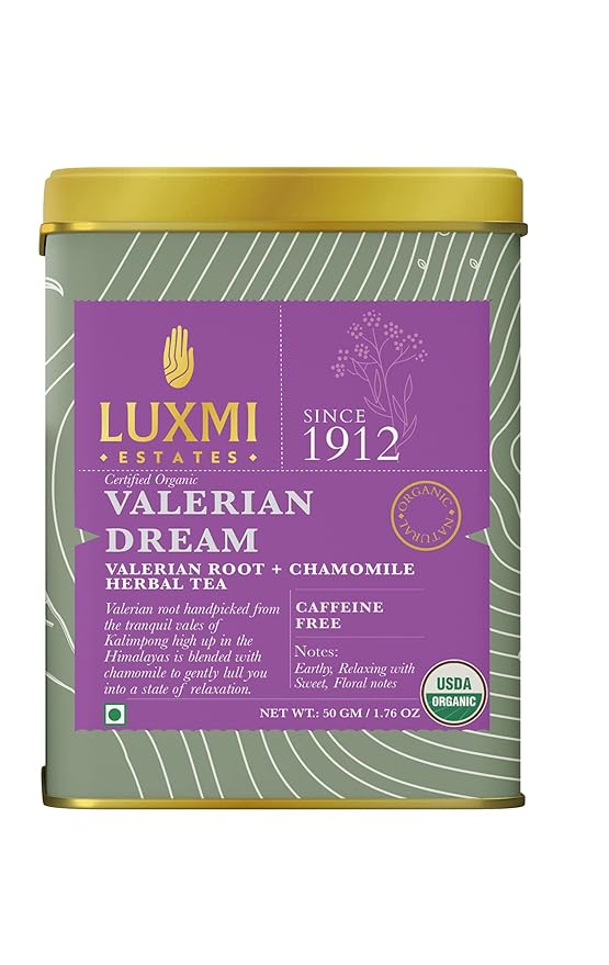Luxmi Estates Valerian Dream Night Time Herbal Loose Leaf Tea  USDA Organic, Non-GMO, Caffeine Free | Wellness Sleep Tea