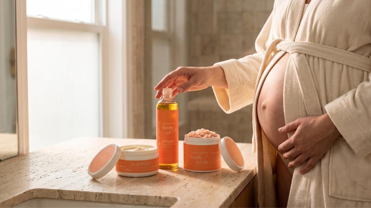 a simple pregnancy body care routine for dry, tight + itchy skin