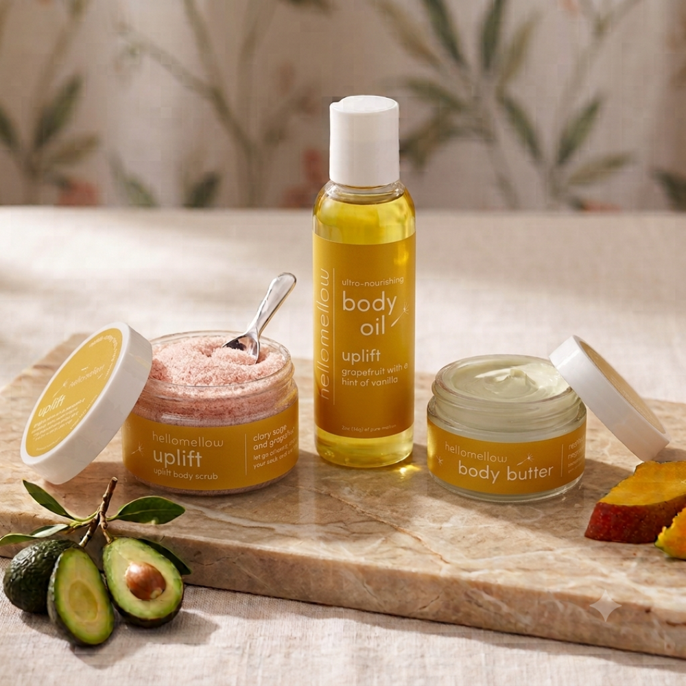 the essential routine mini, scrub oil and butter with the free bag