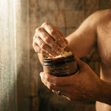 hellomellow fellow body scrub in use in shower