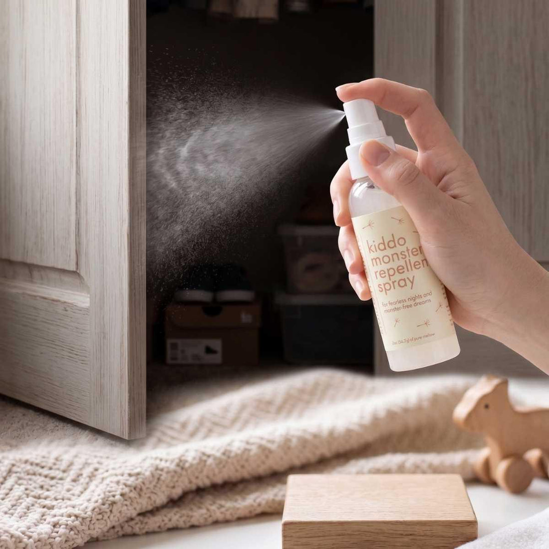 hellomellow kiddo monster repellent spray in closet