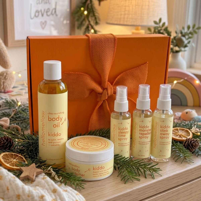 kiddo whole little world gift set on dresser with holiday decor