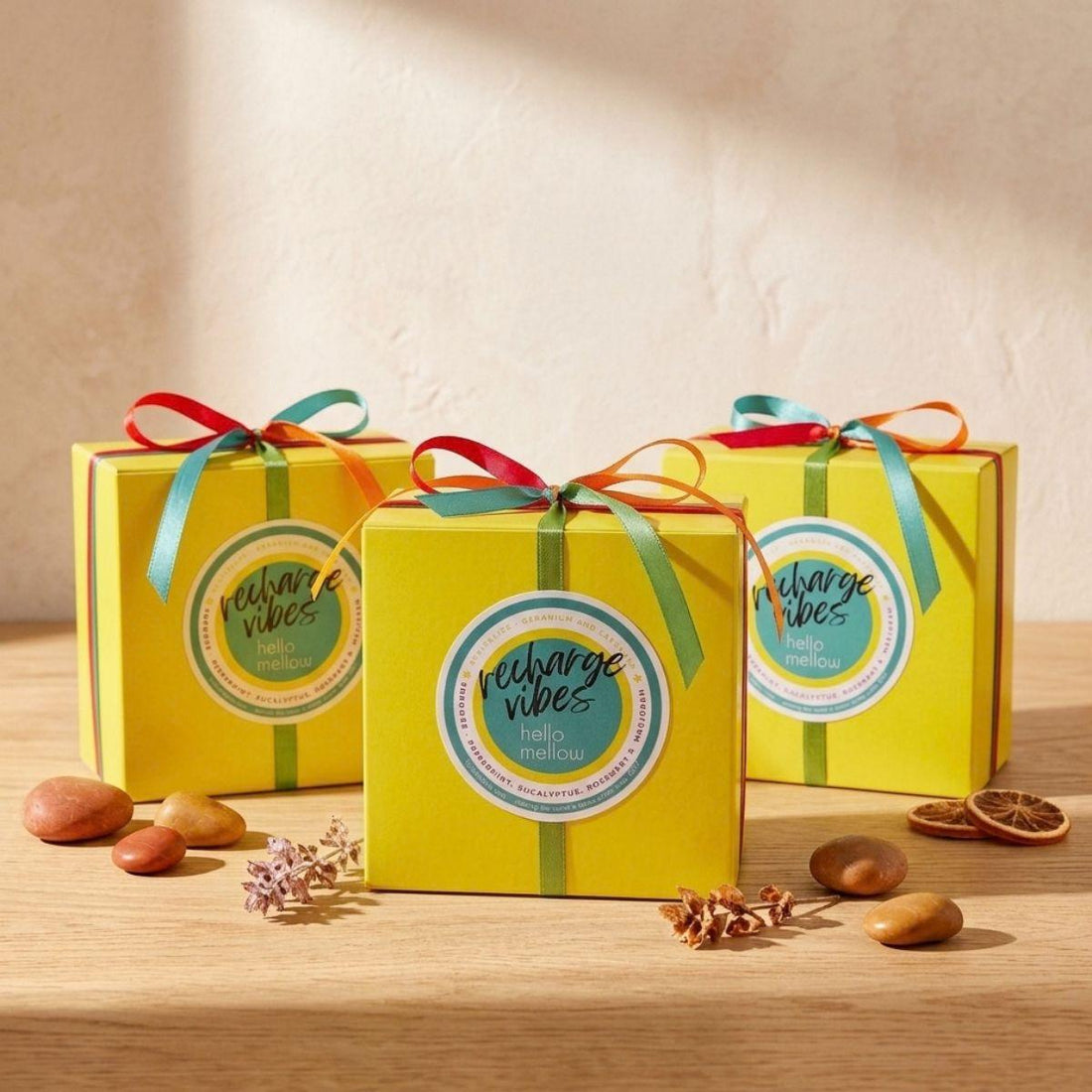 3 recharge vibe boxes wrapped with a bow