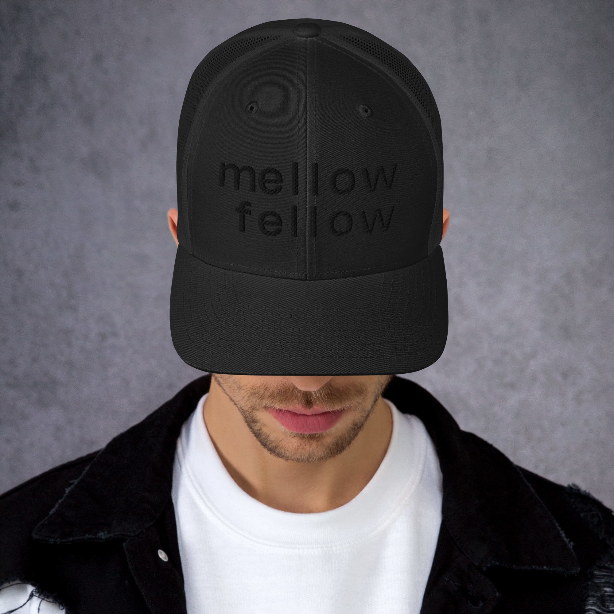 mellow fellow embroidered trucker cap