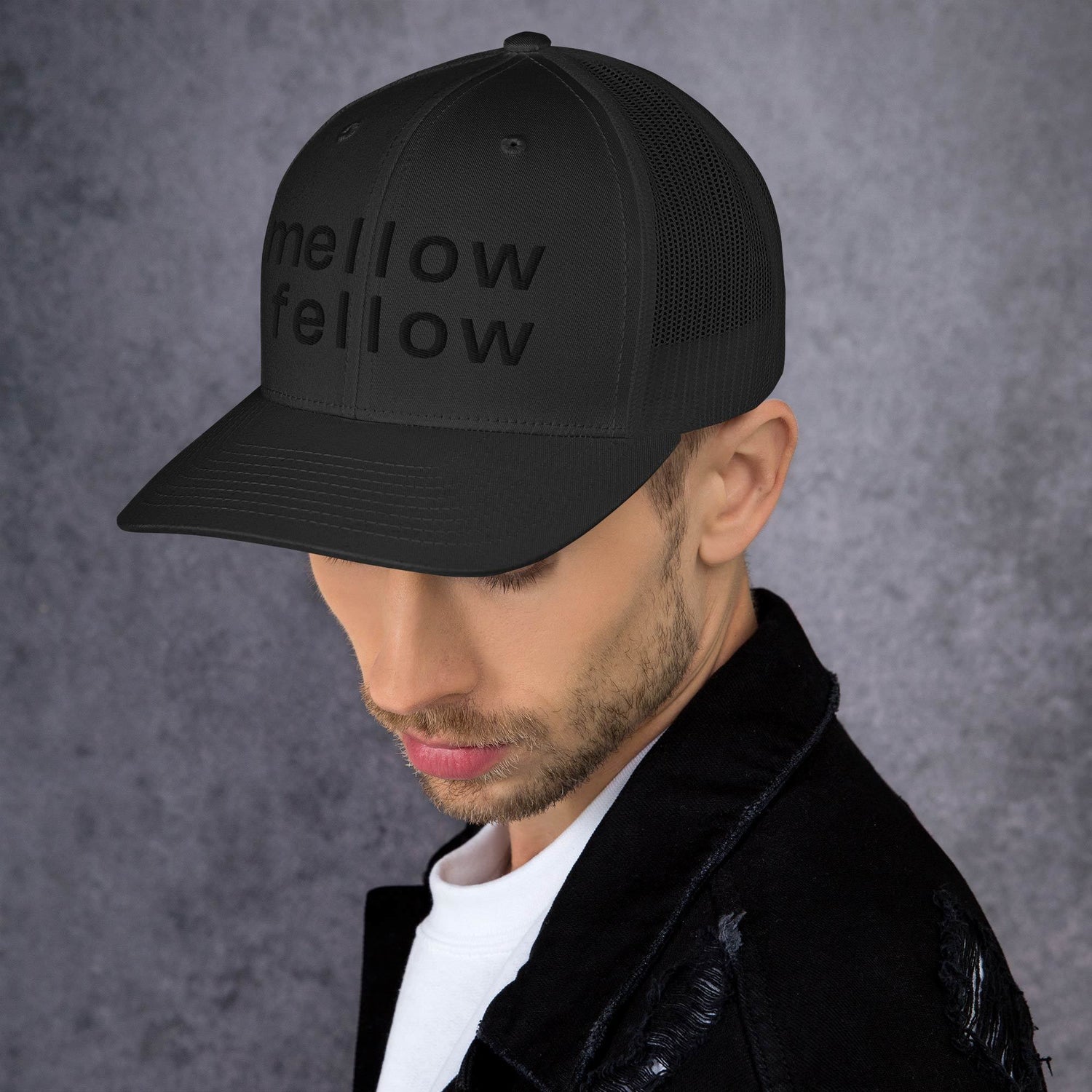 mellow fellow embroidered trucker cap