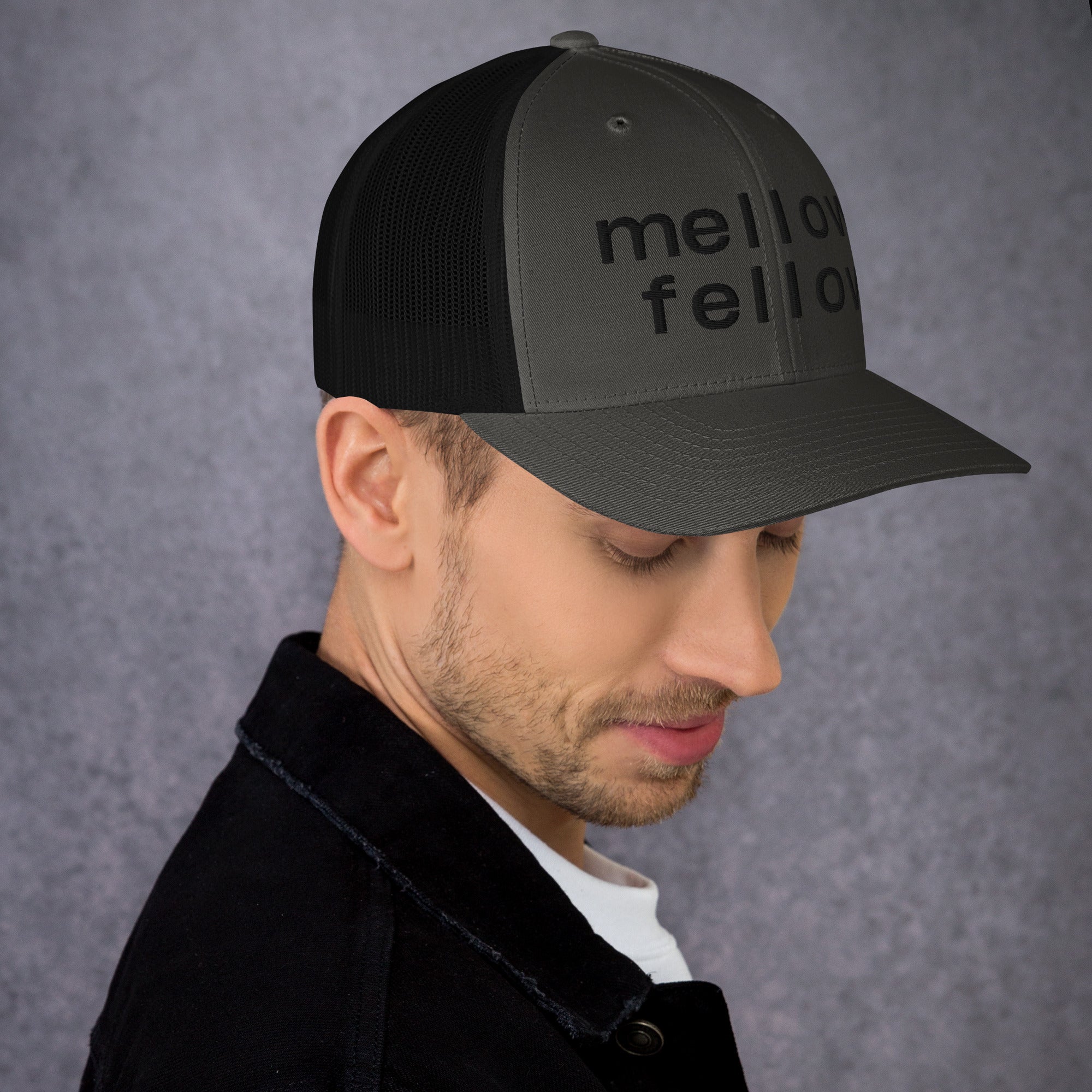 mellow fellow embroidered trucker cap