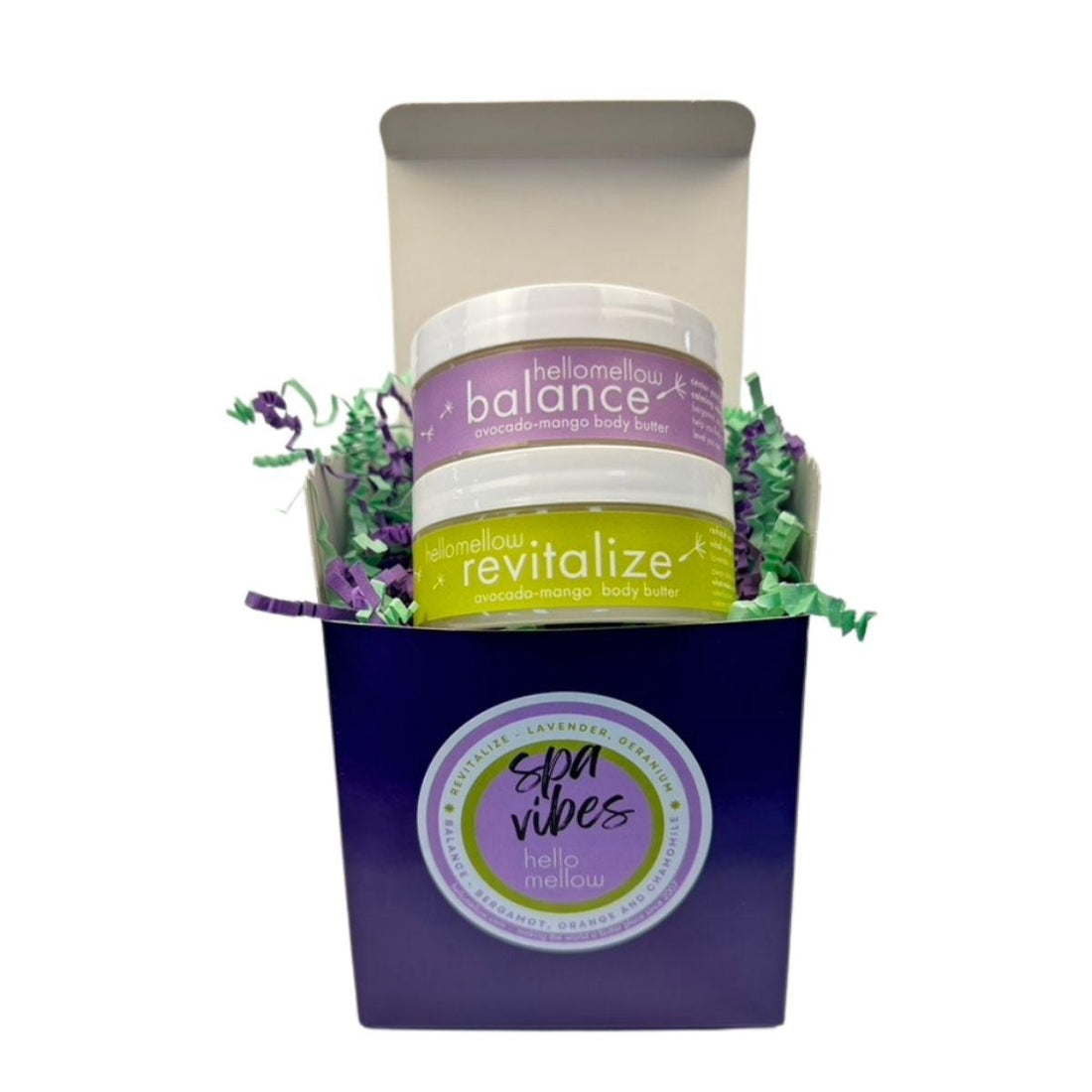 spa vibe 2oz body butter set open with revitalize and balance body butter sets visible