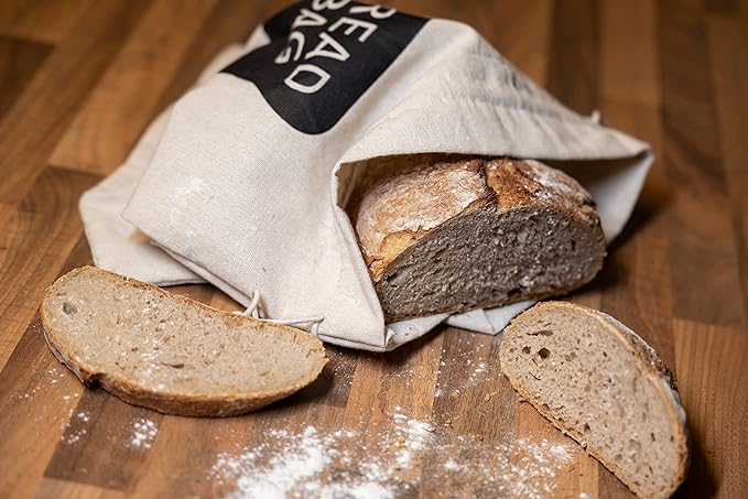 2 X Bread Bags for Homemade Bread -  Reusable Linen Cloth Saver Bag For Sourdough &amp; Homemade Bread Storage